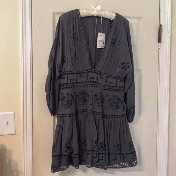 Free People grey tea time embroidered dress - Picture 2 of 5